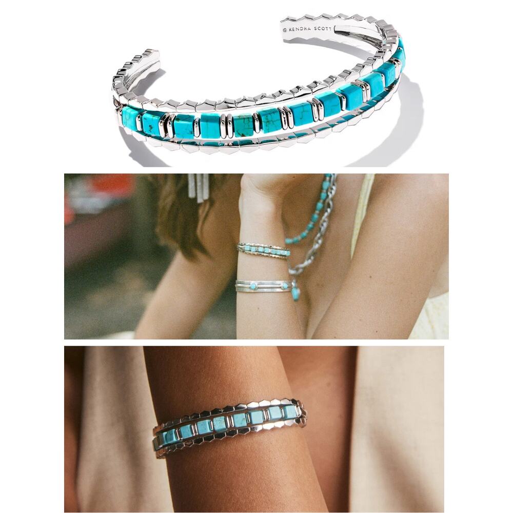 Kendra Scott Ember Silver Triple Cuff Bracelet in Variegated Turquoise Magnesite